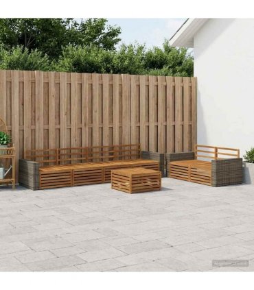 vidaXL Outdoor Sofa Set 7 pcs 6-Seaters Natural Solid Acacia Wood