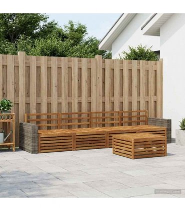 vidaXL Outdoor Sofa Set 7 pcs 6-Seaters Natural Solid Acacia Wood