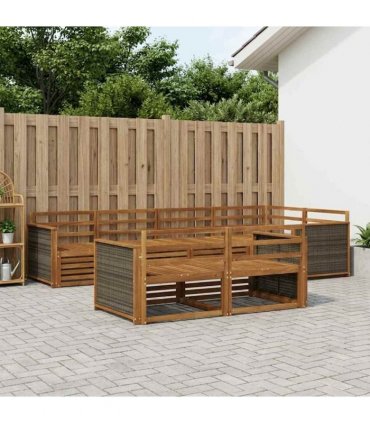 vidaXL Outdoor Sofa Set 7 pcs 7-Seaters Natural Solid Acacia Wood