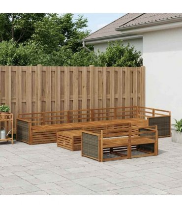vidaXL Outdoor Sofa Set 9 pcs 8-Seaters Natural Solid Acacia Wood