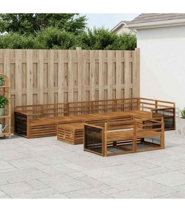 vidaXL Outdoor Sofa Set 9 pcs 8-Seaters Natural Solid Acacia Wood