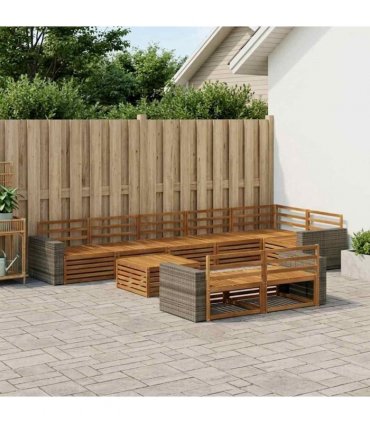 vidaXL Outdoor Sofa Set 9 pcs 8-Seaters Natural Solid Acacia Wood