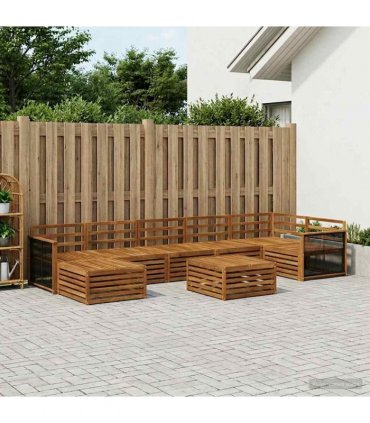 vidaXL Outdoor Sofa Set 8 pcs 7-Seaters Natural Solid Acacia Wood