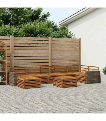 vidaXL Outdoor Sofa Set 8 pcs 7-Seaters Natural Solid Acacia Wood