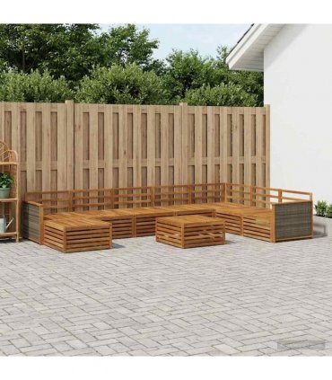 vidaXL Outdoor Sofa Set 9 pcs 7-Seaters Natural Solid Acacia Wood