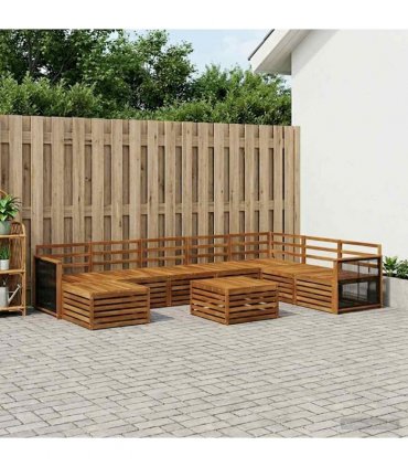vidaXL Outdoor Sofa Set 9 pcs 7-Seaters Natural Solid Acacia Wood