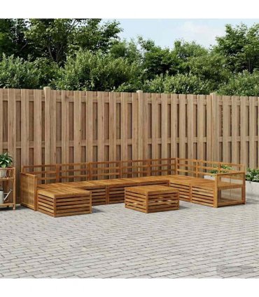 vidaXL Outdoor Sofa Set 9 pcs 7-Seaters Natural Solid Acacia Wood