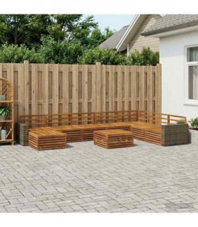 vidaXL Outdoor Sofa Set 9 pcs 7-Seaters Natural Solid Acacia Wood