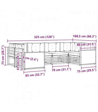 vidaXL Outdoor Sofa Set 6 pcs 6-Seaters Natural Solid Acacia Wood