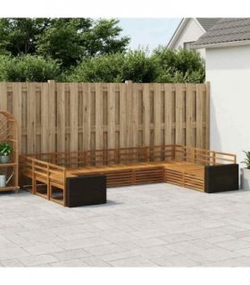 vidaXL Outdoor Sofa Set 9 pcs 9-Seaters Natural Solid Acacia Wood
