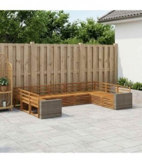 vidaXL Outdoor Sofa Set 9 pcs 9-Seaters Natural Solid Acacia Wood