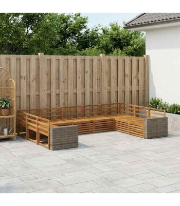 vidaXL Outdoor Sofa Set 9 pcs 9-Seaters Natural Solid Acacia Wood