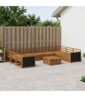 vidaXL Outdoor Sofa Set 10 pcs 9-Seaters Natural Solid Acacia Wood