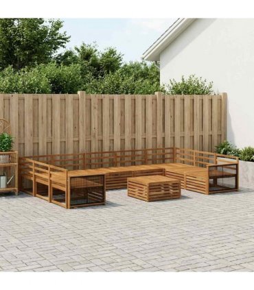 vidaXL Outdoor Sofa Set 10 pcs 9-Seaters Natural Solid Acacia Wood