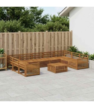vidaXL Outdoor Sofa Set 10 pcs 9-Seaters Natural Solid Acacia Wood