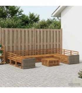 vidaXL Outdoor Sofa Set 10 pcs 9-Seaters Natural Solid Acacia Wood