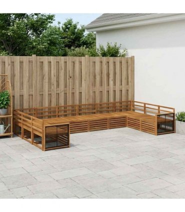 vidaXL Outdoor Sofa Set 10 pcs 10-Seaters Natural Solid Acacia Wood