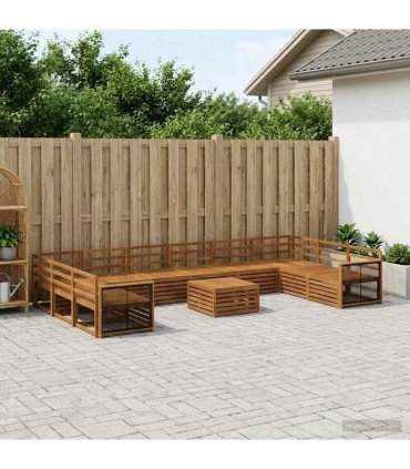 vidaXL Outdoor Sofa Set 11 pcs 10-Seaters Natural Solid Acacia Wood