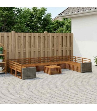 vidaXL Outdoor Sofa Set 11 pcs 10-Seaters Natural Solid Acacia Wood