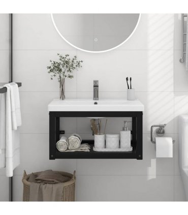 vidaXL Wall-mounted Bathroom Washbasin Frame Black 59x38x31 cm Iron