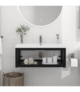vidaXL Wall-mounted Bathroom Washbasin Frame Black 79x38x31 cm Iron