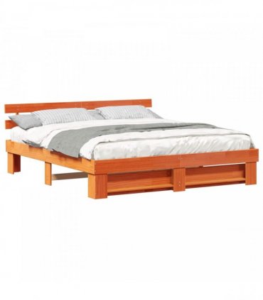 vidaXL Bed Frame with Headboard Brown 200 x 200 cm Solid Pine Wood