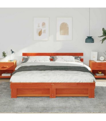 vidaXL Bed Frame with Headboard Brown 200 x 200 cm Solid Pine Wood
