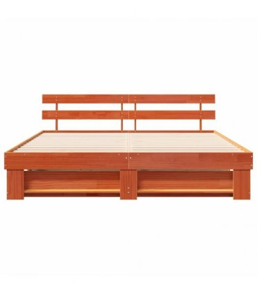 vidaXL Bed Frame with Headboard Brown 200 x 200 cm Solid Pine Wood