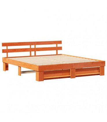 vidaXL Bed Frame with Headboard Brown 180 x 200 cm Solid Pine Wood