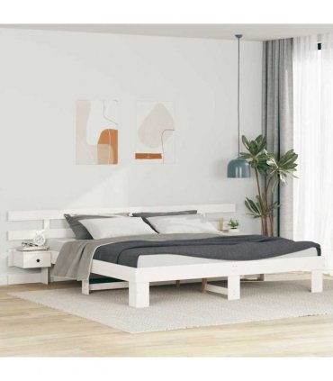 vidaXL Bed Frame with Headboard White 200 x 200 cm Solid Pine Wood