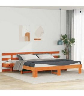 vidaXL Bed Frame with Headboard Brown 200 x 200 cm Solid Pine Wood