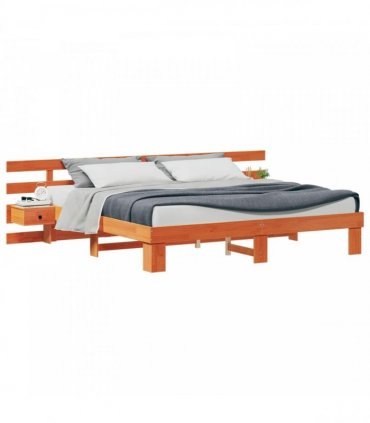 vidaXL Bed Frame with Headboard Brown 200 x 200 cm Solid Pine Wood