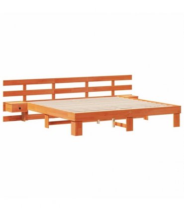 vidaXL Bed Frame with Headboard Brown 200 x 200 cm Solid Pine Wood