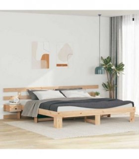 vidaXL Bed Frame with Headboard Brown 180 x 200 cm Solid Pine Wood