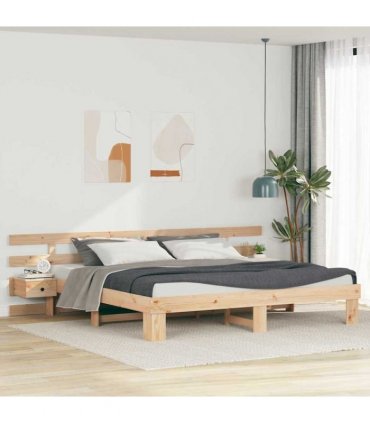 vidaXL Bed Frame with Headboard Brown 180 x 200 cm Solid Pine Wood