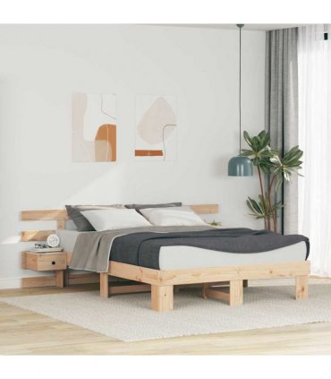 vidaXL Bed Frame with Headboard Brown 160 x 200 cm Solid Pine Wood