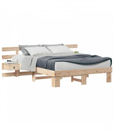 vidaXL Bed Frame with Headboard Brown 160 x 200 cm Solid Pine Wood