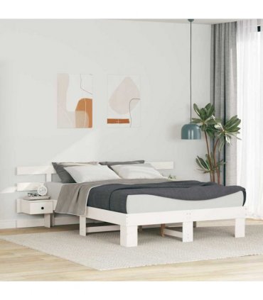 vidaXL Bed Frame with Headboard White 160 x 200 cm Solid Pine Wood