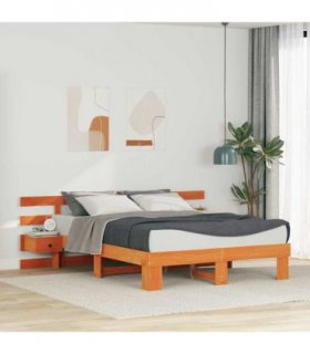 vidaXL Bed Frame with Headboard Brown 160 x 200 cm Solid Pine Wood