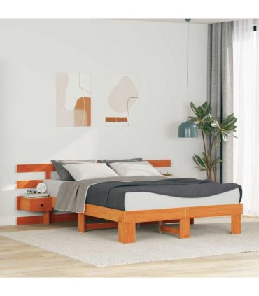 vidaXL Bed Frame with Headboard Brown 150 x 200 cm Solid Pine Wood