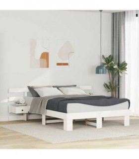 vidaXL Bed Frame with Headboard White 140 x 200 cm Solid Pine Wood