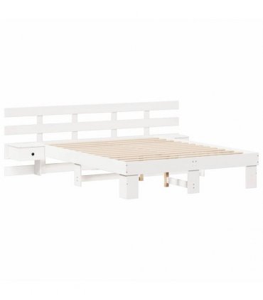 vidaXL Bed Frame with Headboard White 140 x 200 cm Solid Pine Wood