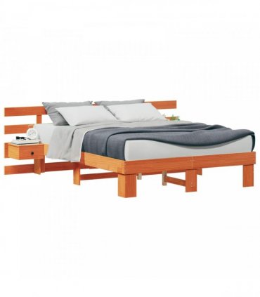 vidaXL Bed Frame with Headboard Brown 140 x 200 cm Solid Pine Wood