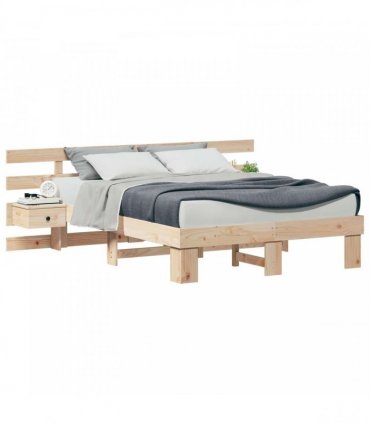 vidaXL Bed Frame with Headboard Brown 140 x 190 cm Solid Pine Wood