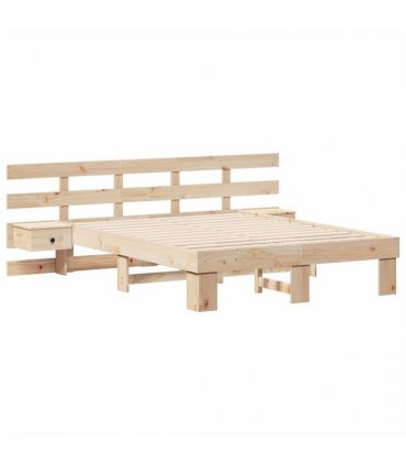 vidaXL Bed Frame with Headboard Brown 140 x 190 cm Solid Pine Wood