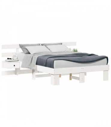 vidaXL Bed Frame with Headboard White 140 x 190 cm Solid Pine Wood