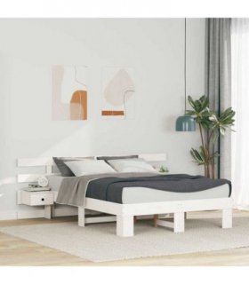 vidaXL Bed Frame with Headboard White 135 x 190 cm Solid Pine Wood