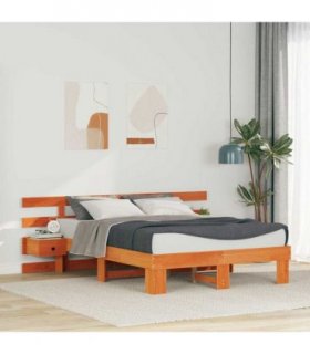 vidaXL Bed Frame with Headboard Brown 135 x 190 cm Solid Pine Wood