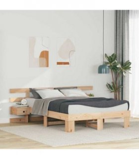 vidaXL Bed Frame with Headboard Brown 120 x 190 cm Solid Pine Wood