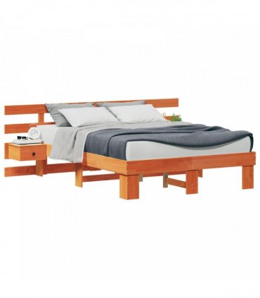vidaXL Bed Frame with Headboard Brown 120 x 190 cm Solid Pine Wood